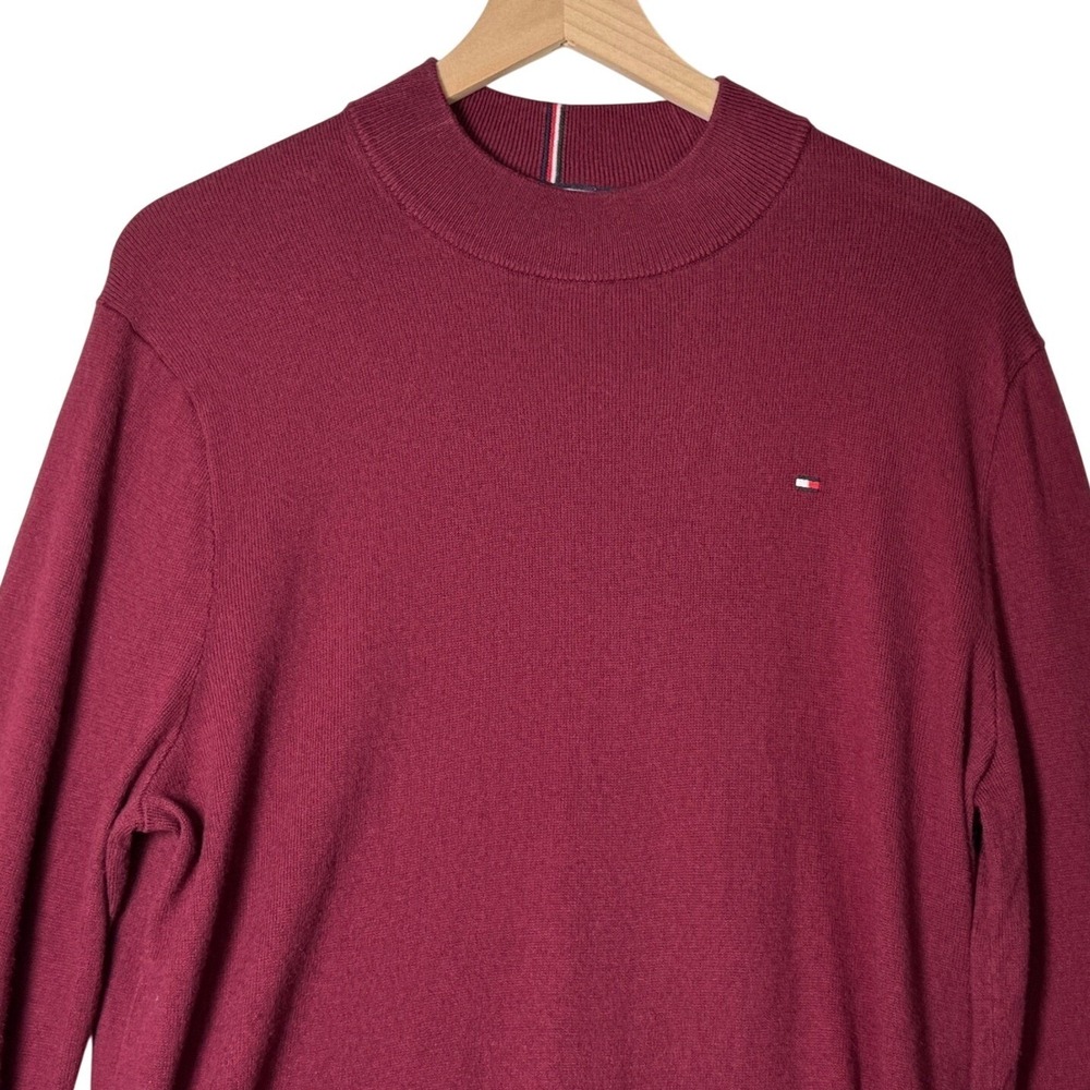 Tommy Hilfiger Mens Large Burgundy Pima Cotton Cashmere Mock Neck Pullover